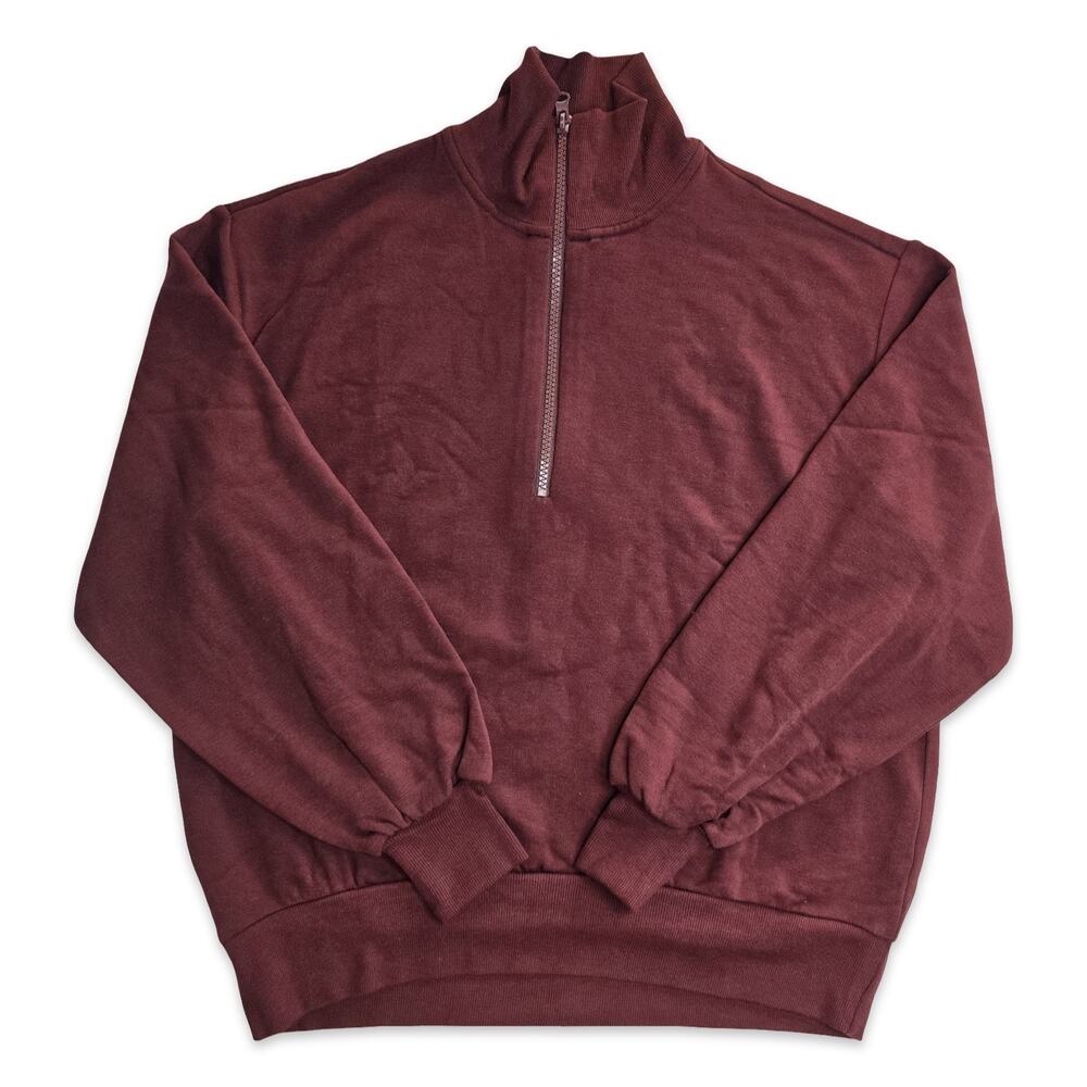 Lou & Grey Women’s XXS Signaturesoft Plush Quarter Zip Pullover NWT Burgundy